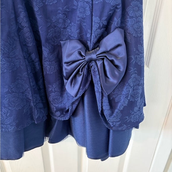 Vintage 90s Notorious Blue Floral Jacquard Cocktail Dress Size 5 Bow - Picture 4 of 11